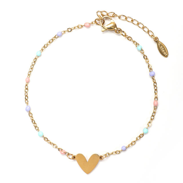 Sweet heart colorful seedbead stainless steel bracelet