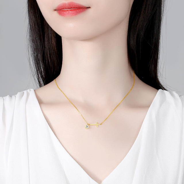 925 sterling silver side cross bezel necklace diamond necklace