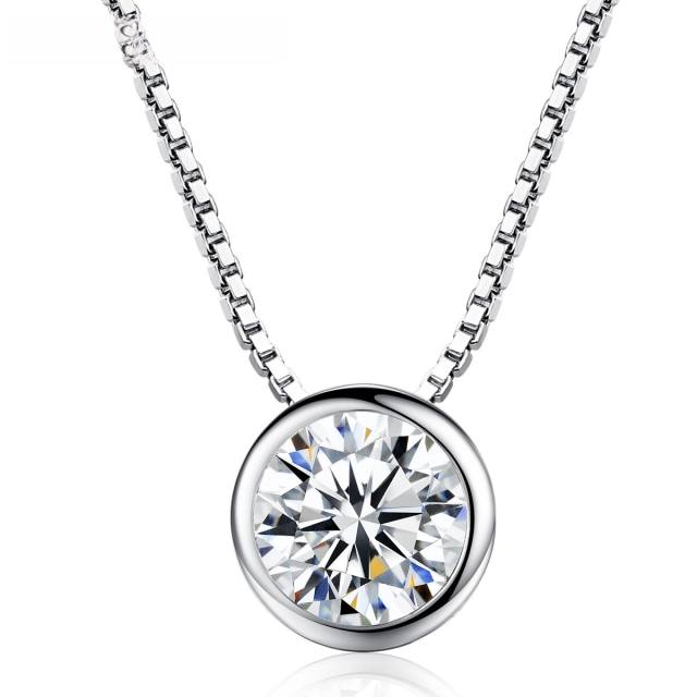 Chic 925 sterling silver bezel necklace diamond necklace