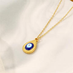 Enamel evil eye pendant stainless steel chain necklace