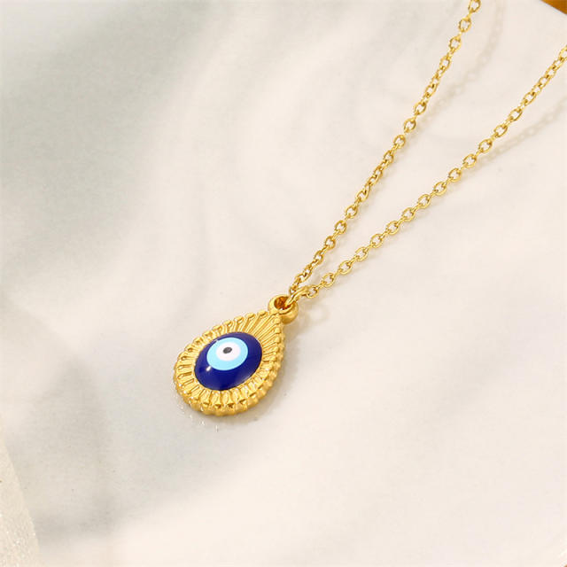 Enamel evil eye pendant stainless steel chain necklace