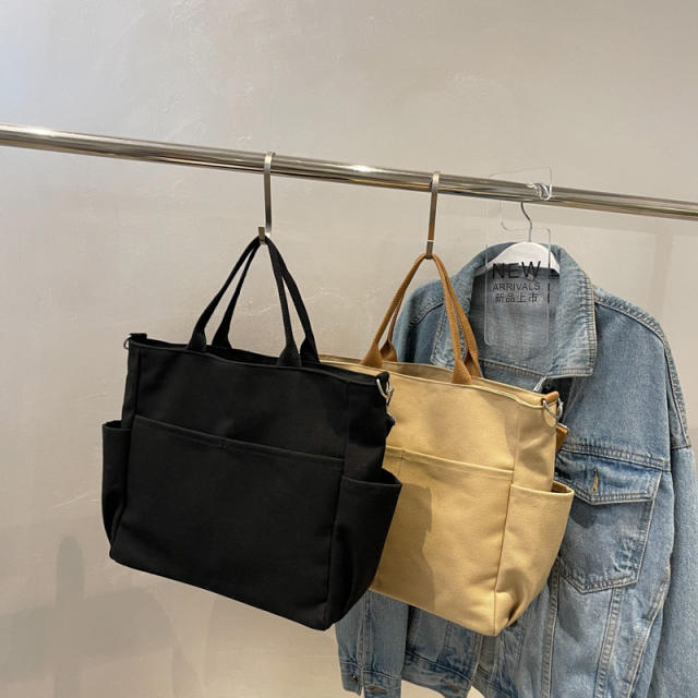 Concise plain color canvas women handbag crossbody bag