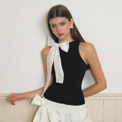 Sweet bow basic black white bodysuit