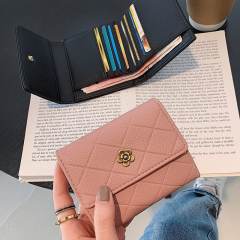 Elegant quilted pattern camellia buckle PU leather women wallet
