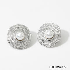 Vintage round shape pearl bead stainless steel chunky earrings