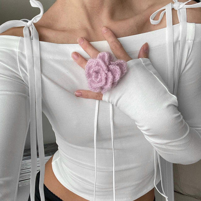 Sexy off shoulder long sleeve bow design women tops