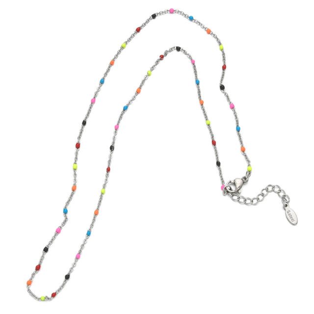 Easy match colorful enamel stainless steel beaded choker necklace