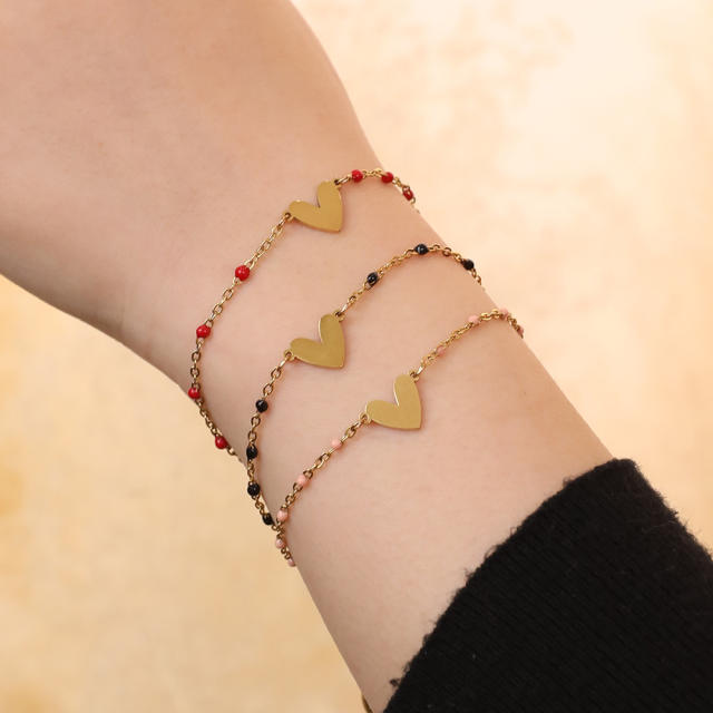 Sweet heart colorful seedbead stainless steel bracelet