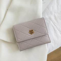 Elegant quilted pattern camellia buckle PU leather women wallet