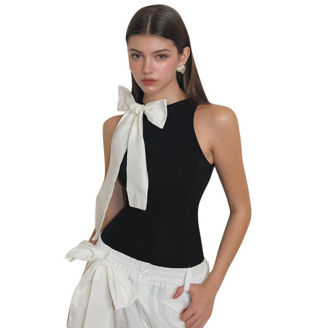 Sweet bow basic black white bodysuit