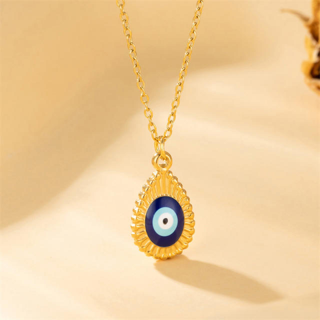 Enamel evil eye pendant stainless steel chain necklace