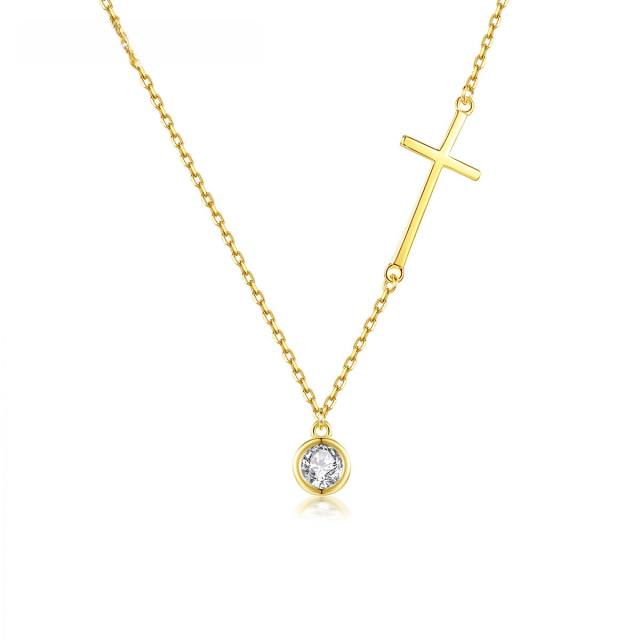 925 sterling silver side cross bezel necklace diamond necklace