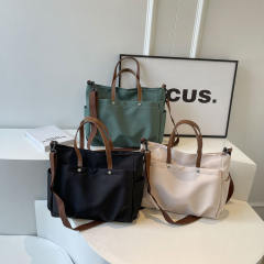 Casual plain color nylon material large tote bag crossbody bag