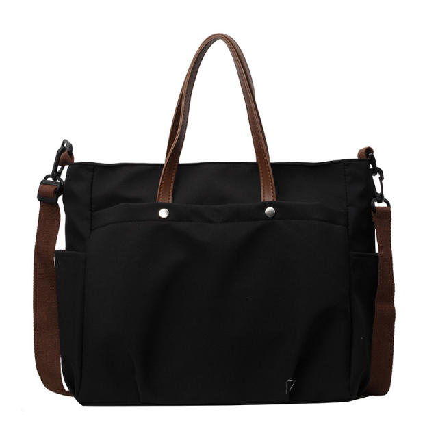 Casual plain color nylon material large tote bag crossbody bag