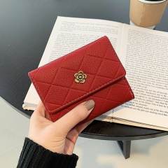 Elegant quilted pattern camellia buckle PU leather women wallet