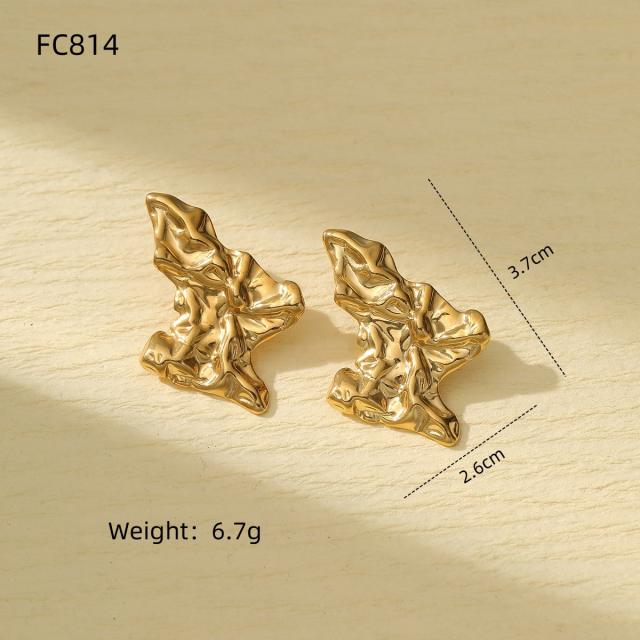 Unique frosted folded pattern stainless steel earrings collection