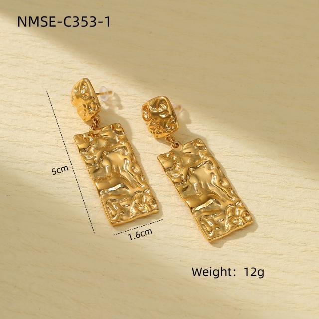 Unique frosted folded pattern stainless steel earrings collection