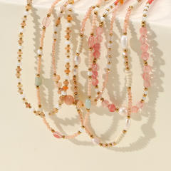 Handmade natural crystal pearl stainless steel beaded necklace