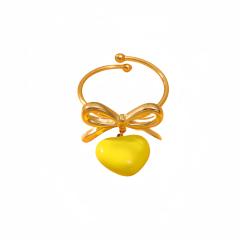 Colorful enamel heart cute bow stainless steel finger rings