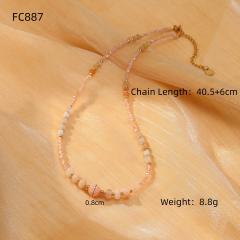 Handmade natural crystal pearl stainless steel beaded necklace