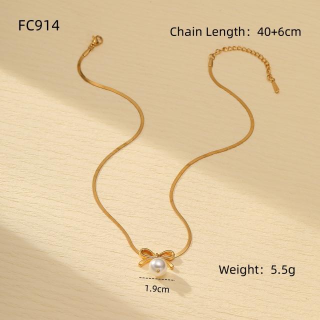 Korean fashion popular bow pendant dainty stainless steel necklace