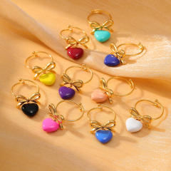 Colorful enamel heart cute bow stainless steel finger rings