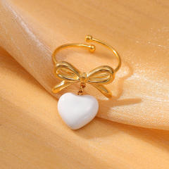 Colorful enamel heart cute bow stainless steel finger rings