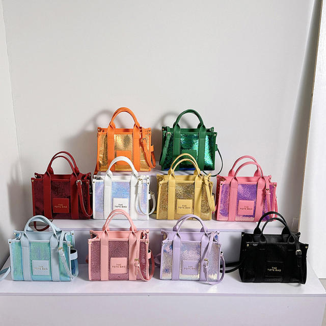 Summer candy color gliter tote bag hot sale handbag