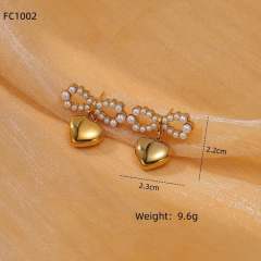 Elegant pearl beaded sweet bow stainless steel earrings