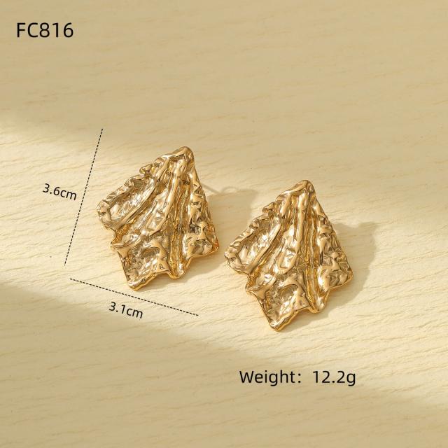 Unique frosted folded pattern stainless steel earrings collection