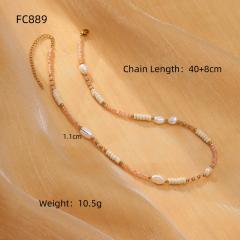 Handmade natural crystal pearl stainless steel beaded necklace