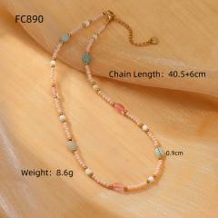 Handmade natural crystal pearl stainless steel beaded necklace