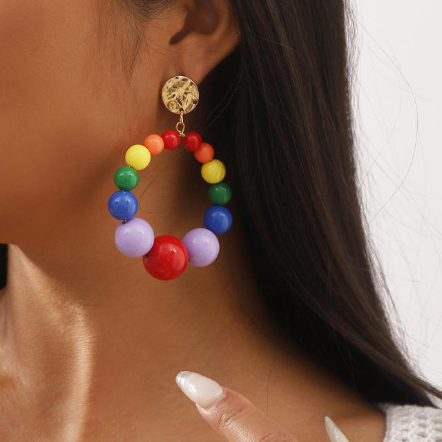 Creative candy color ball bead circle dangle earrings beach earrings