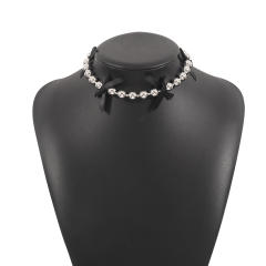 Y2K colorful ribbon bow ball beaded choker necklace