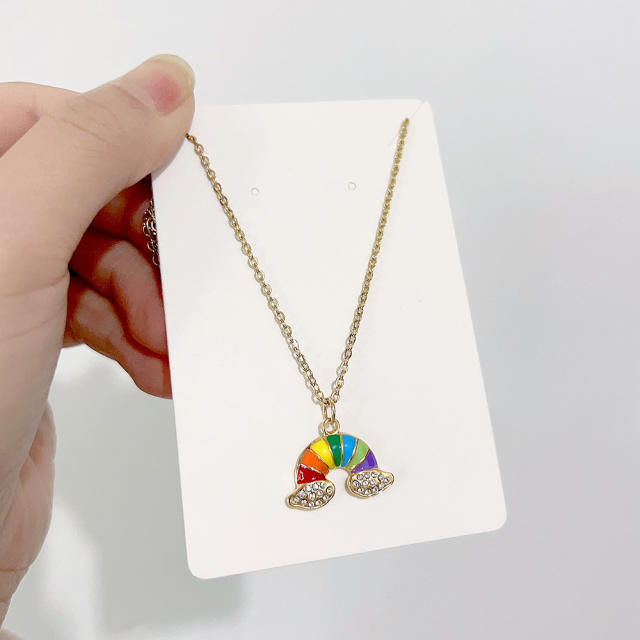 Dainty colorful enamel bee rainbow dainty stainless steel necklace