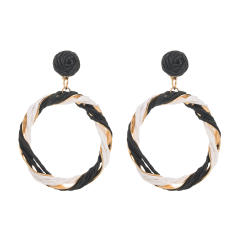 Boho summer straw circle dangle earrings