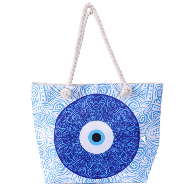 Hot sale evil eye series canvas large tote bag beach bag