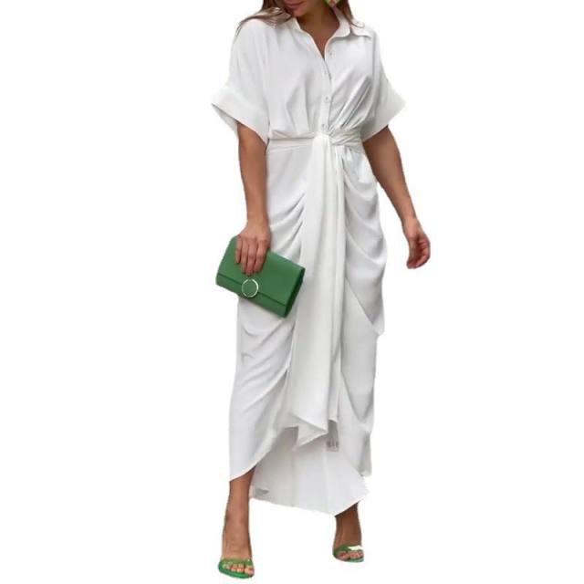 Plain color maxi shirt dress for women