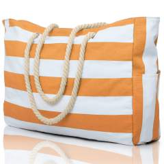 Large size striped pattern canvas women tote bag beach tote bag