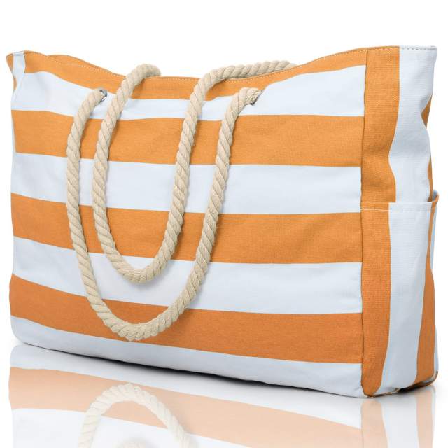 Large size striped pattern canvas women tote bag beach tote bag