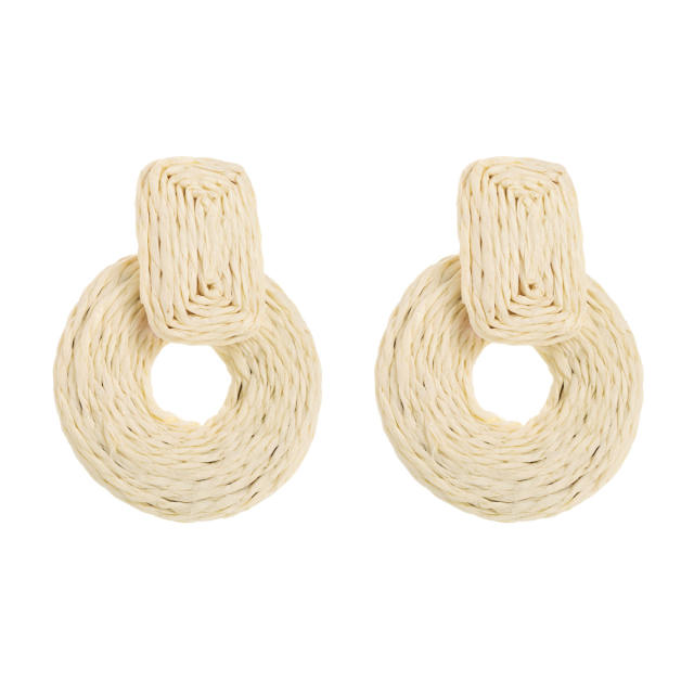 Boho colorful summer straw beach holiday earrings