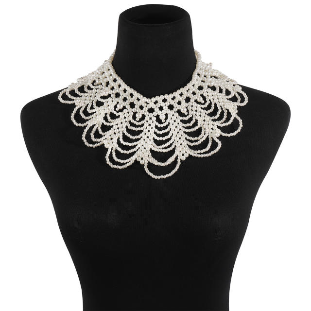 Handmade imitation pearl beadec collar necklace wedding jewelry