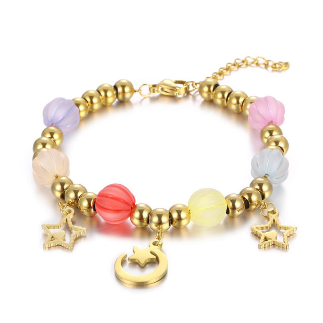 Summer colorful bead stainless steel heart star charm stainless steel bracelet