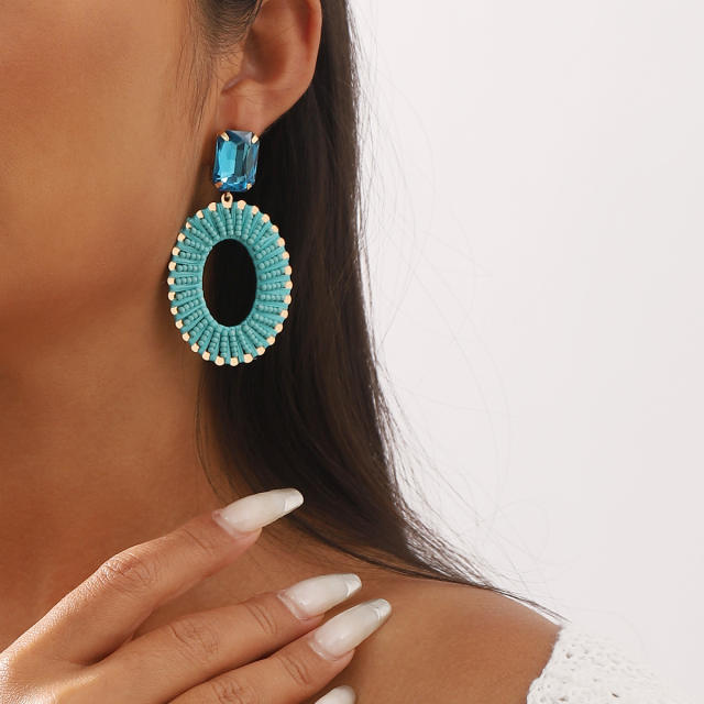 Summer holiday colorful bead braid dangle earrings