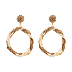 Boho summer straw circle dangle earrings