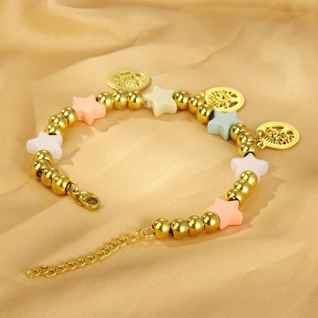 Summer colorful bead stainless steel heart star charm stainless steel bracelet