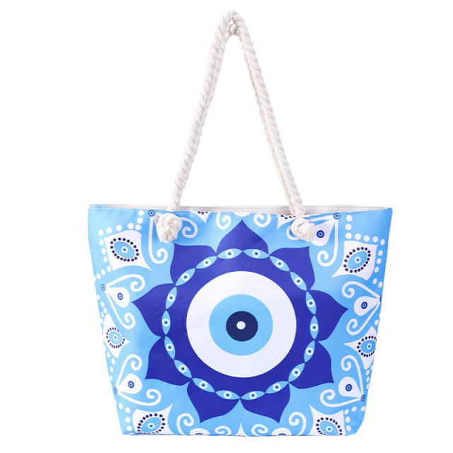 Hot sale evil eye series canvas large tote bag beach bag