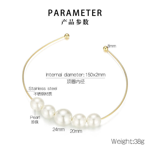 Personality imitation pearl ball bead stainless steel cuff choker necklace
