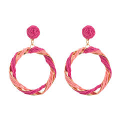 Boho summer straw circle dangle earrings