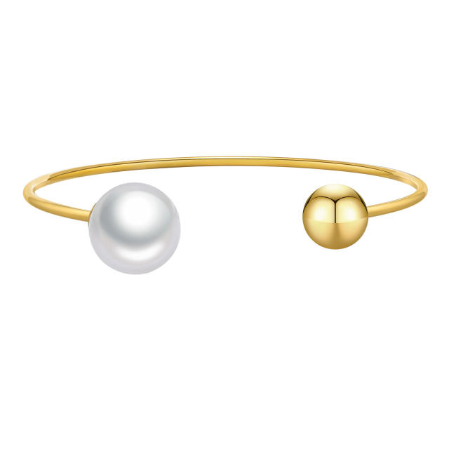Chic pearl bead stainless steel bead cuff bangle